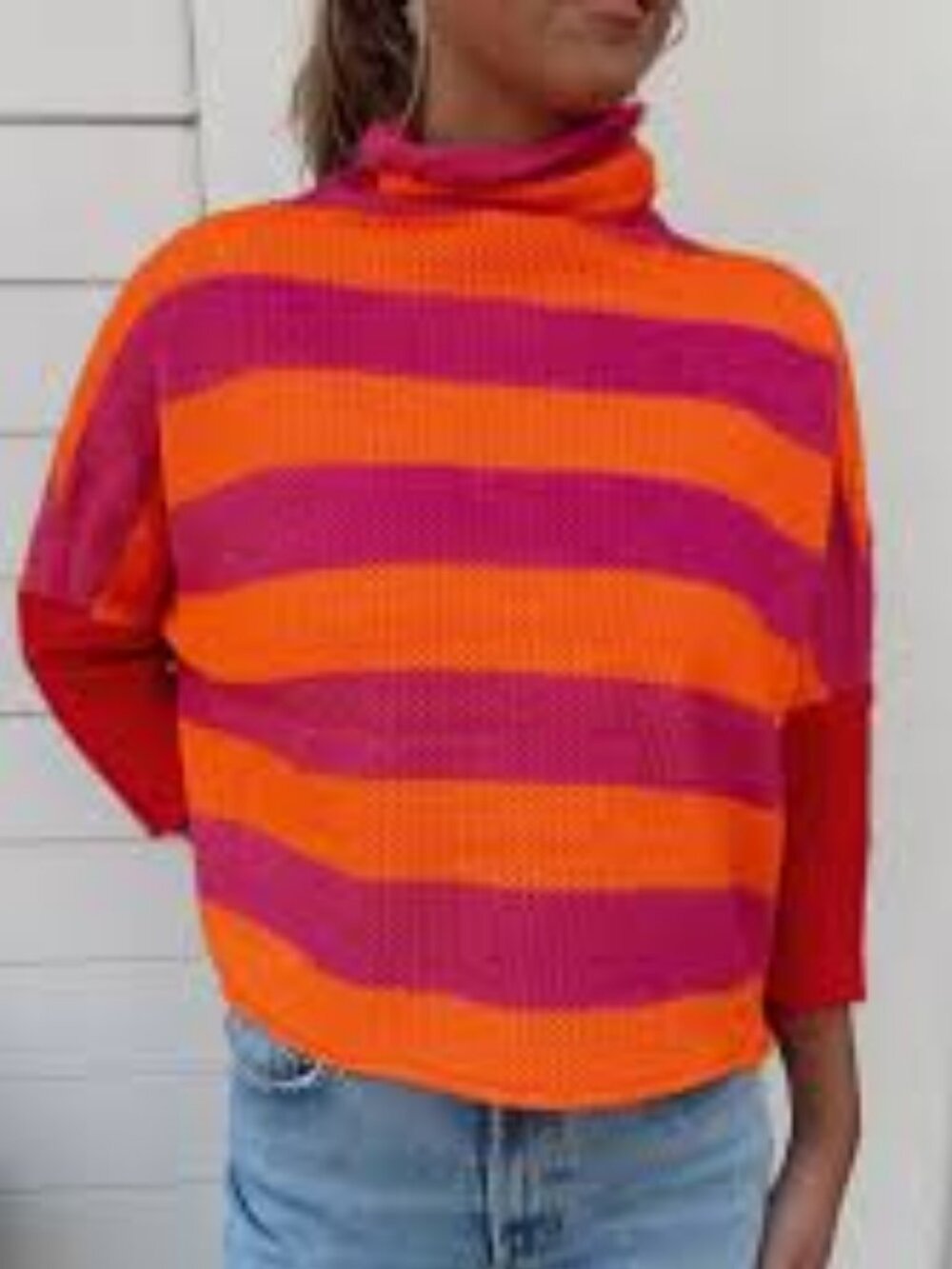 Kerisma Aja Cropped Pink & Orange Striped Turtleneck Sweater ** Size S/M